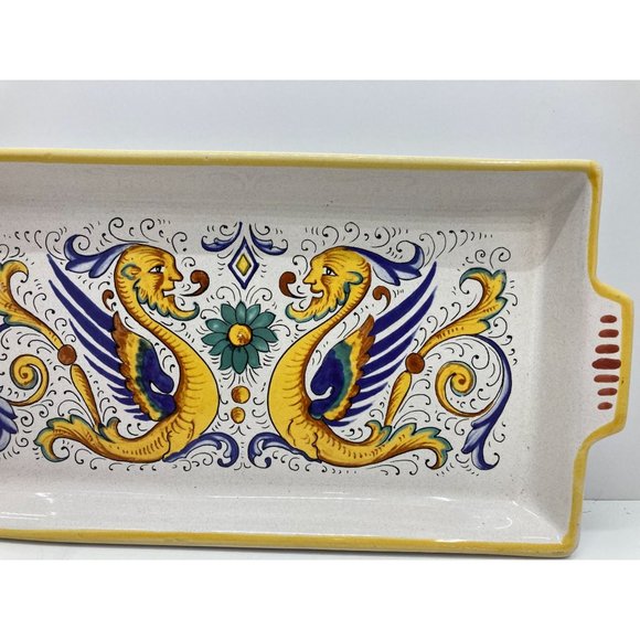 Deruta Ceramiche Italy hand Painted handle serving tray dragon - Picture 3 of 6